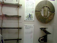 'mizu-gumo' wooden shoes and wall-climbing shoes on the right, Ninja Yashiki Museum, Iga-ueno