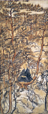 Myōe seated in Zazen meditation on a tree, Kōzan-ji Temple