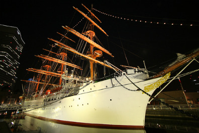 Nipponmaru at night, Yokohama