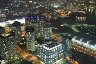 Yokohama harbour at night from the Landmark Tower