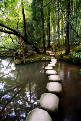 Stone walk over the Pond at Tenjuan Temple, Nanzen-ji Temple complex